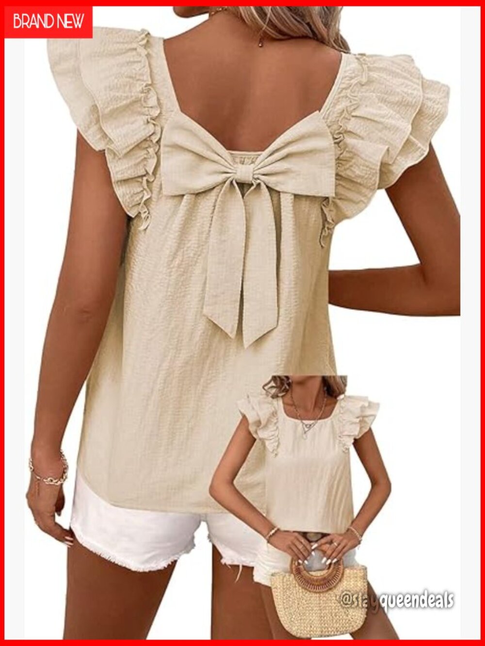 Lightweight Chiffon Babydoll Tunic with Bow Back and Ruffle Sleeves
